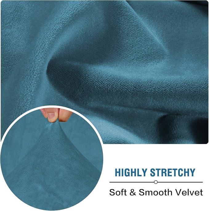 H.VERSAILTEX Velvet Stretch Couch Cushion Cover Plush Cushion Slipcover for Chair Loveseat Sofa Cushion Furniture Protector Seat Cushion Sofa Cover (2 Piece Medium Sofa Cushion Covers, Peacock Blue) - Image 5