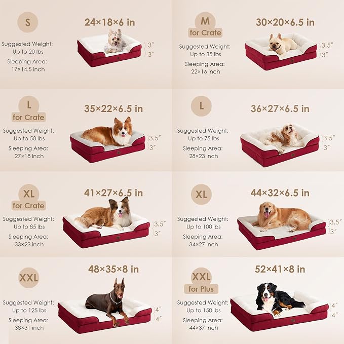 EHEYCIGA Orthopedic Extra Large Dog Bed, Waterproof Washable XL Pet Bed 44" | Non-Slip Bottom and Egg-Crate Memory Foam Big Dog Couch Bed with Washable Removable Cover, Red, 44Inch - Image 2