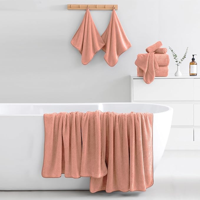 18 Piece Microfiber Bath Towels Set - 6 Bath Sheets,6 Hand Towels And 6 Washcloths,Soft Family Towels,Highly Absorbent Bathroom Towel,Quick Dry Shower Towel Luxury Towels For Hotel Spa Dorm-Orange - Image 4