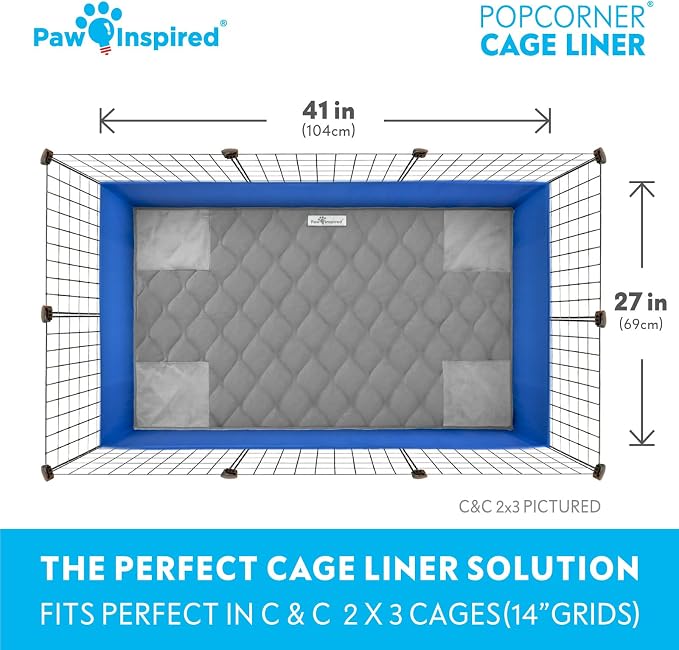 Paw Inspired PopCorner Washable Fleece Cage Liners, C&C 2x3, Gray | Reinforced Corners, Super Absorbent Mat, Bedding, Waterproof Bottom, Guinea Pigs, Ferrets, Rabbits, Hamsters, Small Animals - Image 4