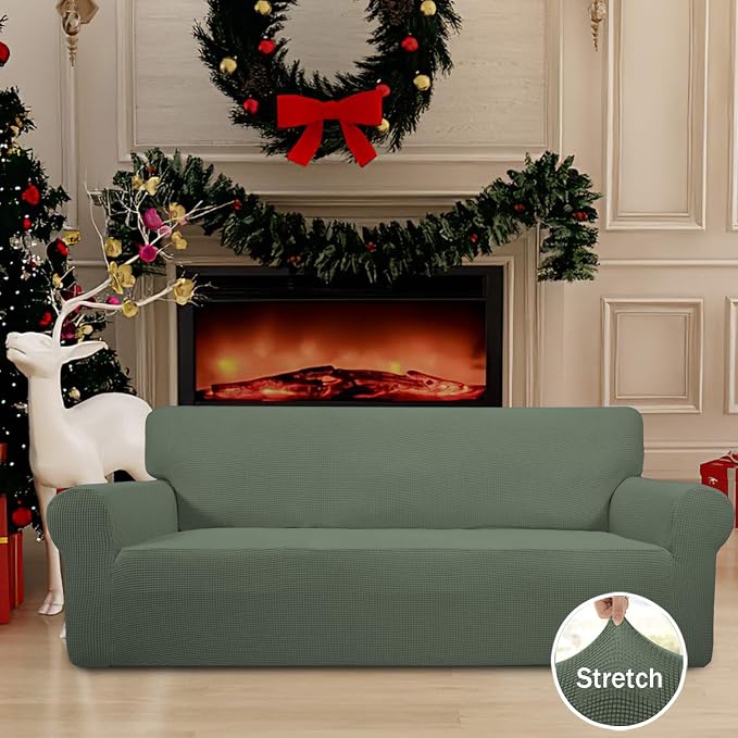 Easy-Going Stretch Couch Covers for Sofa Washable Large Greyish Green | 1-Piece Sofa Covers for 3 Cushion Couch Furniture Protector Couch Slipcover Soft with Bottom for Kids Pets - Image 2