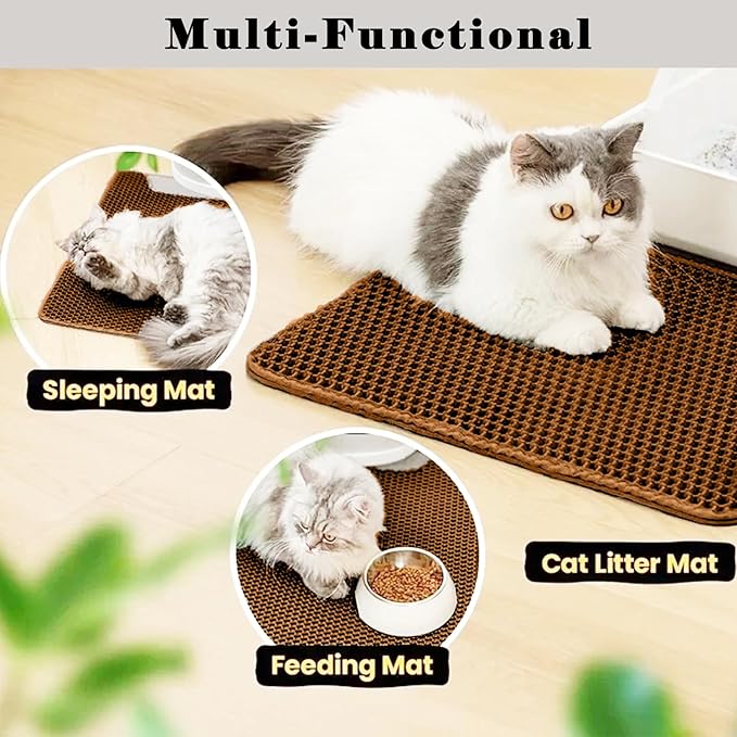HCY&WLD Cat Litter Mat, Honeycomb Double Layer Cat Litter Trapping Mat, Waterproof Urine Proof Non-Slip, Scatter Control, Less Waste, Easier to Clean (Brown, 45" X 26") - Image 6