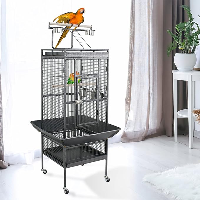 ZENY 61-inch Playtop Parrot Bird Cages, Wrought Iron Large Birdcage with Rolling Stand for Parakeet Cockatiels Quaker Conure Lovebird Finch Canary Small Medium Parrot Cage Birdcage (Black) - Image 2