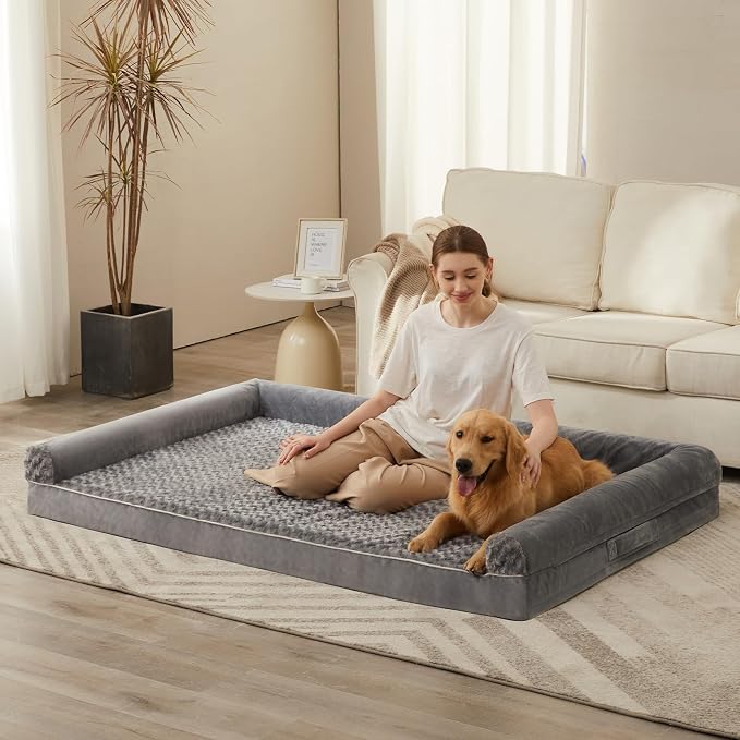 BFPETHOME Orthopedic Washable Human Dog Bed for Adult & Dog Cozy Sleep | Human Size Waterproof Big Soft Pet Couch Bed for Adult & Dogs Relax with Removable Cover Supportive Foam Grey 71x46 Inch by BFPETHOME