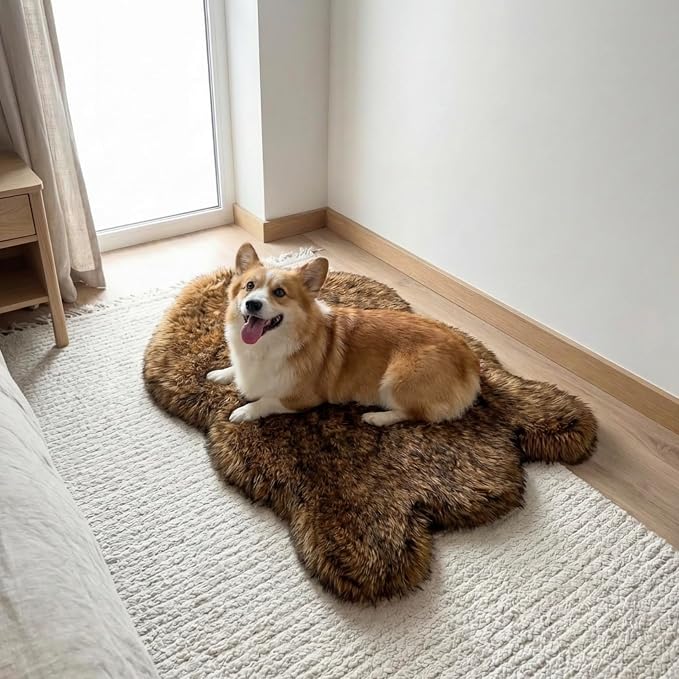Faux Fur Orthopedic Dog Bed, Memory Foam, Brown 40"x25" | Plush Washable Dog Rug with Waterproof Machine Washable Cover, Calming for Anxious Senior Dogs, Relieves Joints - Image 2