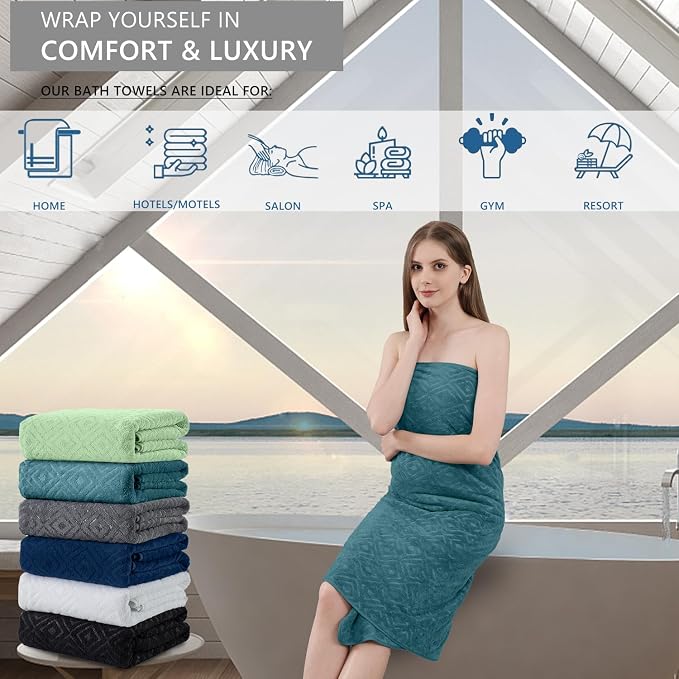 Bath Towel Set of 4 Extra Large Bath Sheet 35"x70" Oversized Bath Towel Soft Microfiber Bathroom Towel for Adults Highly Absorbent Quick Dry Towel for Bathroom,Hotel,Shower Bath Sheet Turquoise - Image 4
