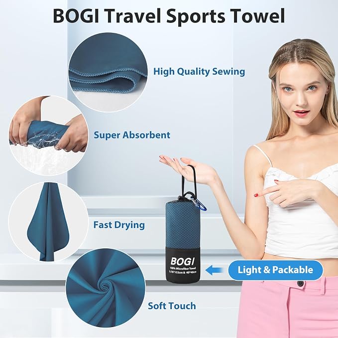 BOGI 4 Pack Microfiber Travel Sports Towel-Quick Dry Towel, Soft Lightweight Microfiber Camping Towel Absorbent Compact Travel Towel for Camping Gym Beach Bath Yoga Swimming Backpacking-4 pcs Medium - Image 3