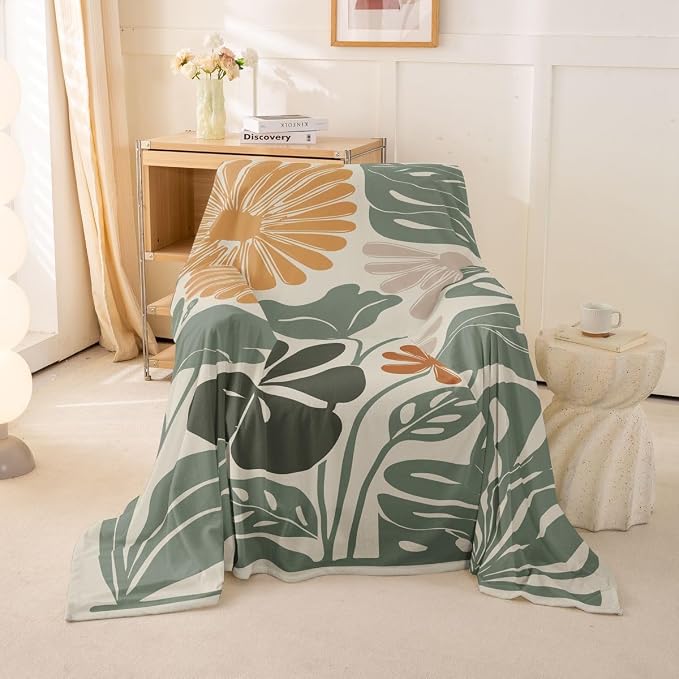 Erosebridal Retro Flower 70S Couch Cover 71" X 91" Groovy Vintage Floral Sofa Cover Sage Green Yellow Sofa Protector Modern Minimalist Non Slip Couch Protector for Pet Cats Kids, Washable - Image 2