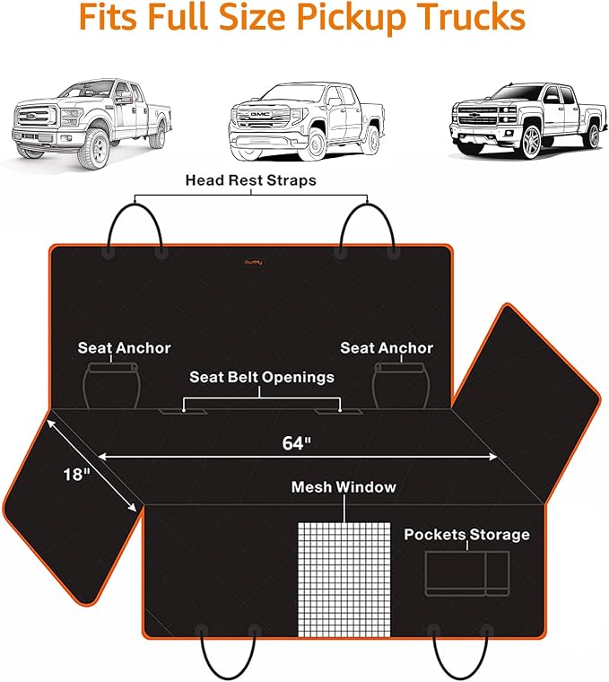 XXL Dog Seat Cover for Trucks with Mesh Window Waterproof Dog Truck Hammock Durable Back Seat Protector for Full Size Pickup Trucks Machine Washable X-Large Truck Pet Seat Cover for Ram 1500 - Image 6