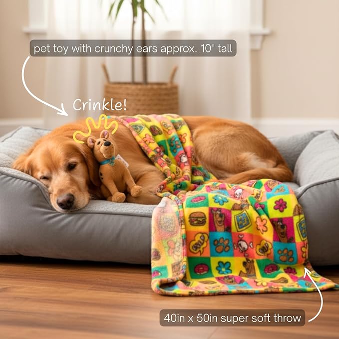 Scooby Doo Pet Throw & Squeaky Pillow Set, Stimulating Toy As Gifts for Puppies, Cats, Dogs, (Officially Licensed) By Franco - Image 3