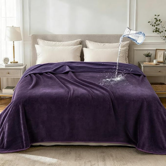 LOOBANI Waterproof Blanket for King Size Bed, Reversible Leakproof 85"x108" | Deep Purple, Soft Flannel & Coral Fleece Bed Blanket, Water Resistant for Sofa Cover, Movie Nights, Camping, Pet-Friendly by LOOBANI