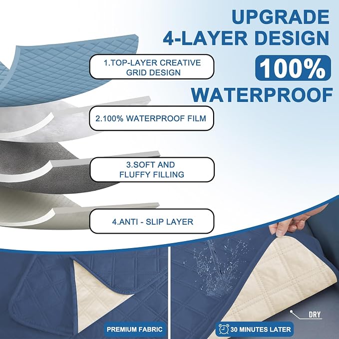Waterproof Couch Cover for Pets, Sofa Covers for 3 Cushion Couch Washable, Non Slip Couch Covers for Dogs with Side Pockets Elastic Straps, Quilted Couch Covers for Sofa (Sofa, Khaki) - Image 4