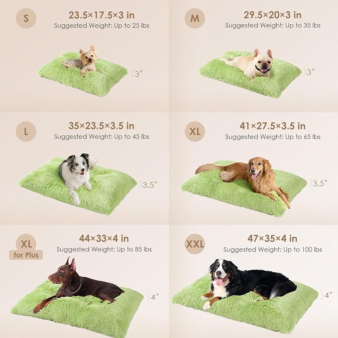 EHEYCIGA Fluffy Dog Crate Bed for Large Dogs, Plush Faux Fur Pad, Green | Calming Anti Anxiety Large Dog Crate Bed, Washable Soft Warm Mat with Non-Slip Bottom - Image 3