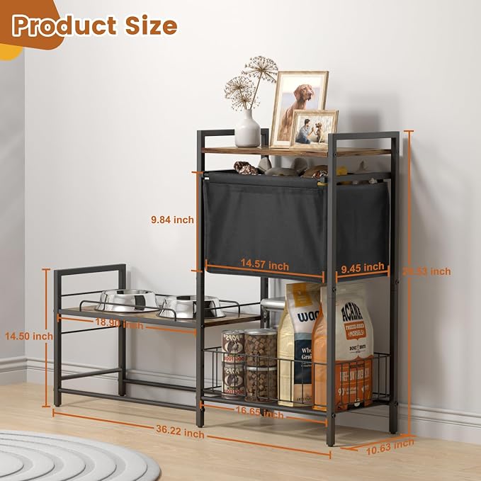 Lomivra Elevated Dog Bowl Stand with Toy Bin Basket, 4 Height Adjustable Raised Feeding Station Cabinet, Lifted Food and Water Bowl Holder, Pet Storage Organizer for Large Medium Small Dogs - Image 6