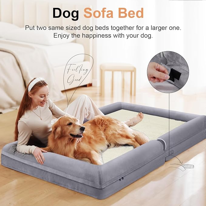 NANUYA Orthopedic Dog Bed for X-Large Dogs, 40 x 32 Inch, Purple | Egg crate foam for joint support, 3-sided bolster pet sofa, waterproof lining, washable cover, and non-skid base - Image 3