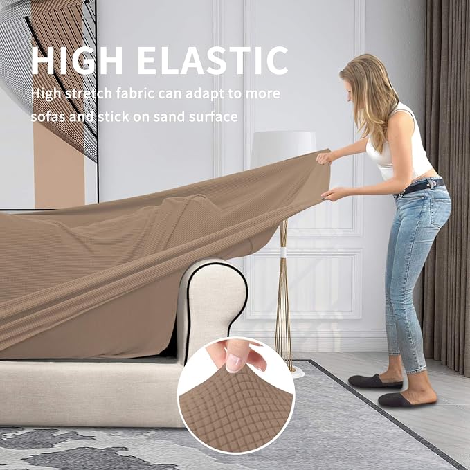 Easy-Going 2 Pieces Stretch Couch Cover Sofa Cover for Dogs Washable Sofa Slipcover for Separate Cushion Couch Spandex Jacquard Fabric Elastic Furniture Protector for Pets, Kids (Camel, Chair) - Image 4