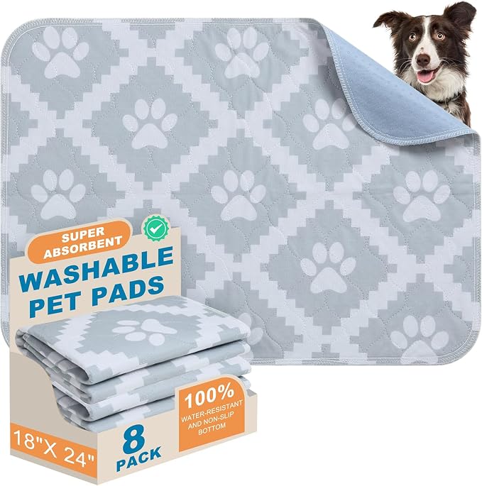 BEAUTYZOO Washable Pee Pads for Dogs, 8 Pack Reusable Puppy Pads, Super Absorbent Dog Pee Pads for Pet Training, Housebreaking and Incontinence, Non-Slip Potty Pads for Floor, Crate, Couch, 18" x 24" by BEAUTYZOO