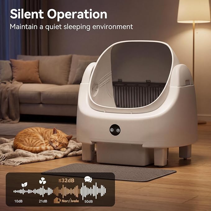 Automatic Litter Box App Control Self Cleaning Litter Box Odor Control＆Safety Protection for Multiple Cats with Garbage Bag, Cat Litter Mat and Fragrance Box, Ivory - Image 4