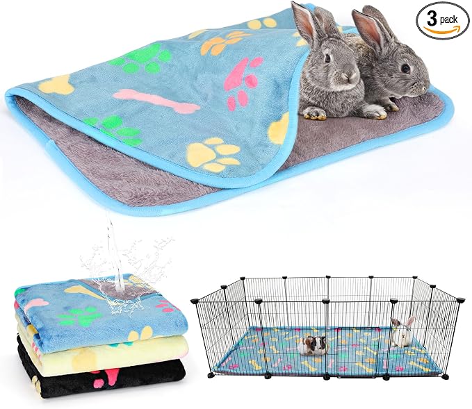 YUEPET 3 Pack Waterproof Guinea Pig Blankets Washable Small Animal Fleece Cage Liners Soft Pet Mat Guinea Pigs Fleece Bedding for Hamster Rabbit Chinchilla Ferret Guinea Pig 48"×24" by YUEPET