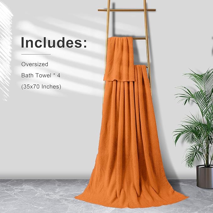 Smuge Extra Large Bath Towel Sheet Set 35x70 Inches - Oversized Highly Absorbent Towels Set,Jumbo Microfiber - Quick Dry, Lightweight,Super Soft for Bathroom,Hotel,SPA,Pack of 4 (Orange Red) - Image 5