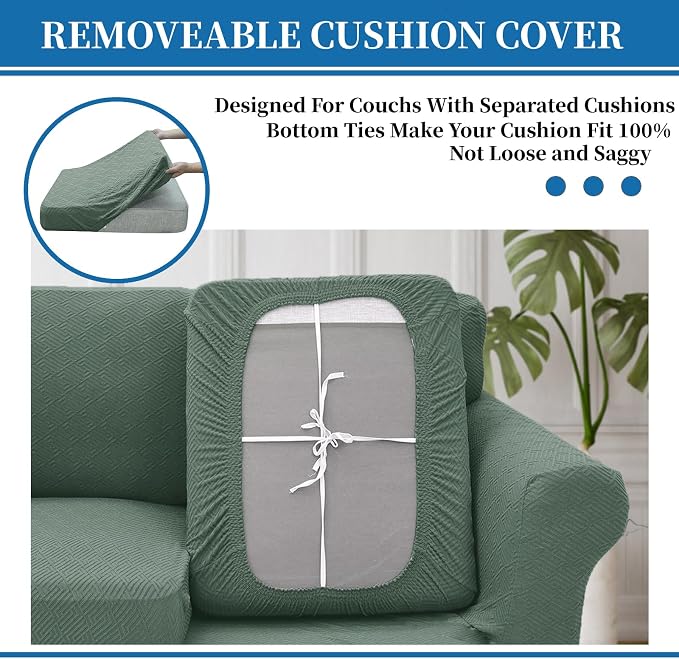 XINEAGE New 3 Pieces Couch Covers for 2 Extra Large Cushion Sofa Super Stretch Sofa Cover for 2 Large Seat Universal Loveseat Slip Cover for Living Room (Pea Green), 71"-91"(2 Cushions) - Image 6