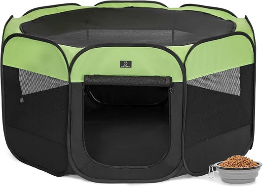 Portable Indoor Dog Playpen for Small Dogs & Puppies by A 4 Pet – 50.39" Pop-Up Soft Puppy Playpens with Bowl, Waterproof Floor, Calm Safe Space for Home, Travel & Daily Use