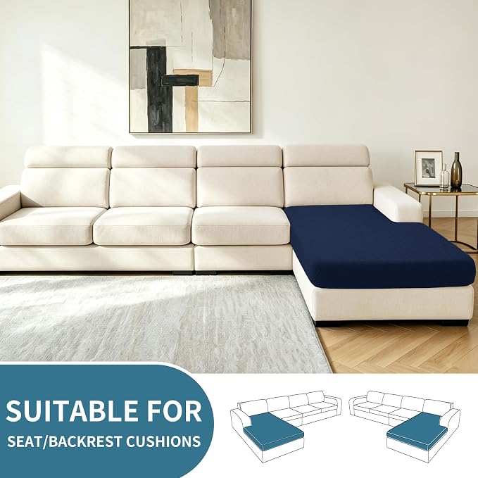 XINEAGE Chaise Cover for L Shaped Sofa,Sectional Couch Covers for Pets,Non Slip Sofa Seat Cover Washable,Sofa Slipcovers with Elastic Bottom(1 Piece Chaise Cover,Navy Blue) - Image 2