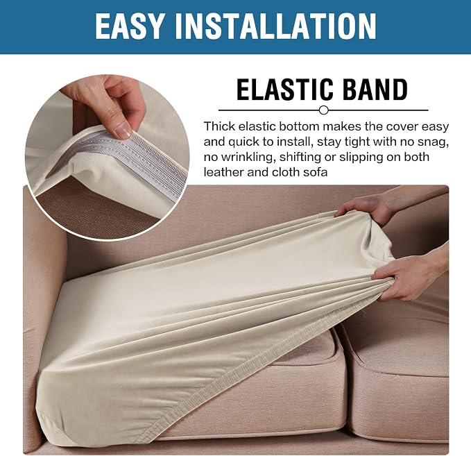 H.VERSAILTEX Velvet Stretch Couch Cushion Cover Plush Cushion Slipcover for Chair Cushion Furniture Protector Seat Cushion Sofa Cover (1 Piece Armchair Cushion Covers, Ivory) - Image 4