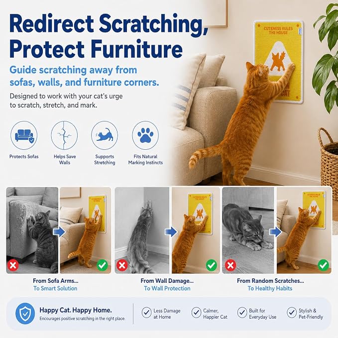 Wall Mounted Sisal Cat Scratcher Mat, Cat Scratch Pad, Natural Sisal Scratcher for Couch, Space Saving Cat Scratching Mat for Indoor Cats (Magic Cat, Medium) - Image 4