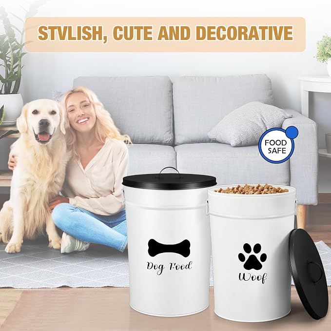 DoubleFill Extra Large 30+30 lb Metal Dog Food Storage Containers Set of 2 Airtight Dog Treat Snack Jars with Lids and Spoon Farm House Style Big Pet Cookie Jar for Kitchen Counter Gift - Image 6