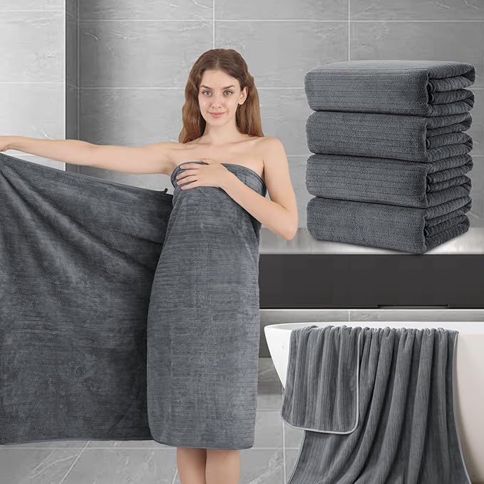 Extra Large Bath Sheet Set of 4,Ultra Soft Fluffy Towel,35”x 70”Oversized Bath Towel Set,Premium Microfiber Bathroom Towel Set Highly Absorbent Quick Dry Shower Towel for Bathroom,Hotel,Spa(Grey) by JessyHome