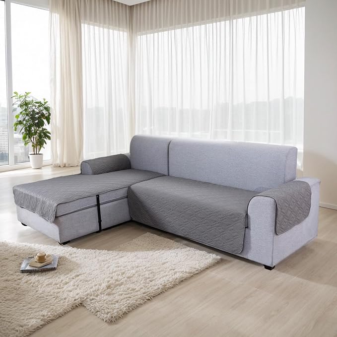 Genina 100% Waterproof Sectional Couch Covers for L Shaped Chaise Lounge Left, Anti-Slip Sectional Cover Furniture Protector Couch Cover for Dogs Pets, 1 Piece (Light Gray, Left Chaise Cover) - Image 7