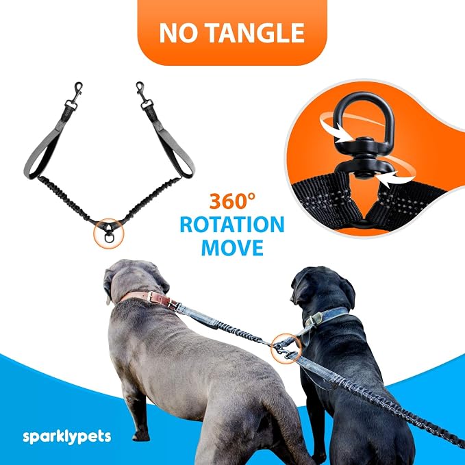 SparklyPets Hands Free Double Dog Leash – Dual Leash for Medium and Large Breeds – Lead for 2 Dogs with Padded Handles, Reflective Stitches, No Pull, Tangle Free - Image 6
