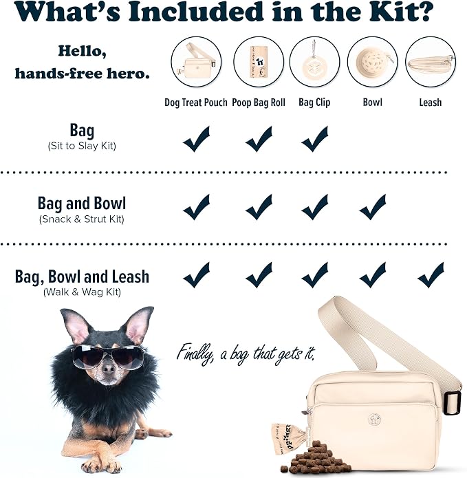 Puppington 3-in-1 Crossbody Dog Walking Bag & Treat Pouch for Pet Training - Matching Compostable Poop Bags, Built-In Poop Bag Dispenser & Slow-Feeding Travel Bowl (Vanilla Cream) - Image 7