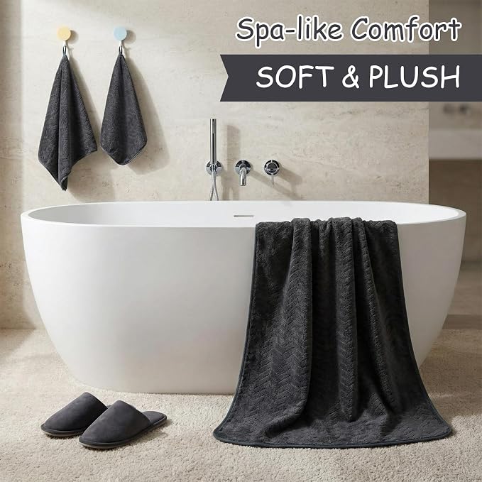 SmoothNovelty 20 Pack Microfiber Towels Bulk 4 Oversized Bath Towel 35 x 70 inch 4 Hand Cloth 12 Washcloth Large Soft Highly Absorbent for Beach Shower Bathroom Pool Salon Hotel(Dark Grey,Wheat) - Image 6