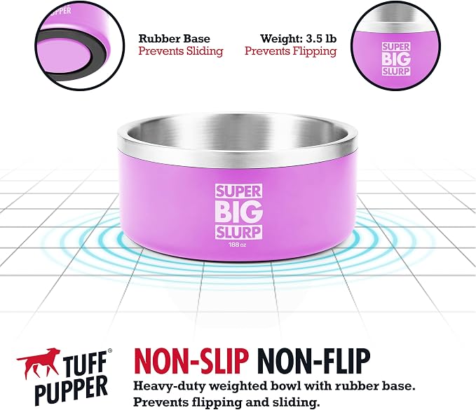Tuff Pupper Heavy Duty Insulated Dog Bowl | Double Wall Stainless Steel Dog Food Dish | Non-Slip Spill Proof Dishwasher Safe Cat Bowl | Water Dish for Feeding Large Medium Small Pets (188oz, Pink) - Image 5