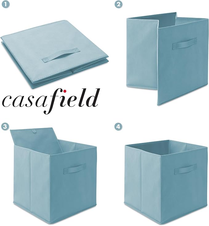 Casafield Set of 12 Collapsible Fabric Cube Storage Bins, Baby Blue - 13" Foldable Cloth Baskets for Shelves, Cubby Organizers & More - Image 6
