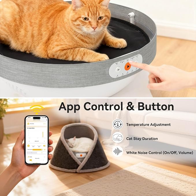 Heated & Cooling Cat Bed with 5 White Noise Modes, Cat Cave Bed with Mat Smart Temperature Control, Indoor Cozy Bed for Small and Medium Cats - Image 4