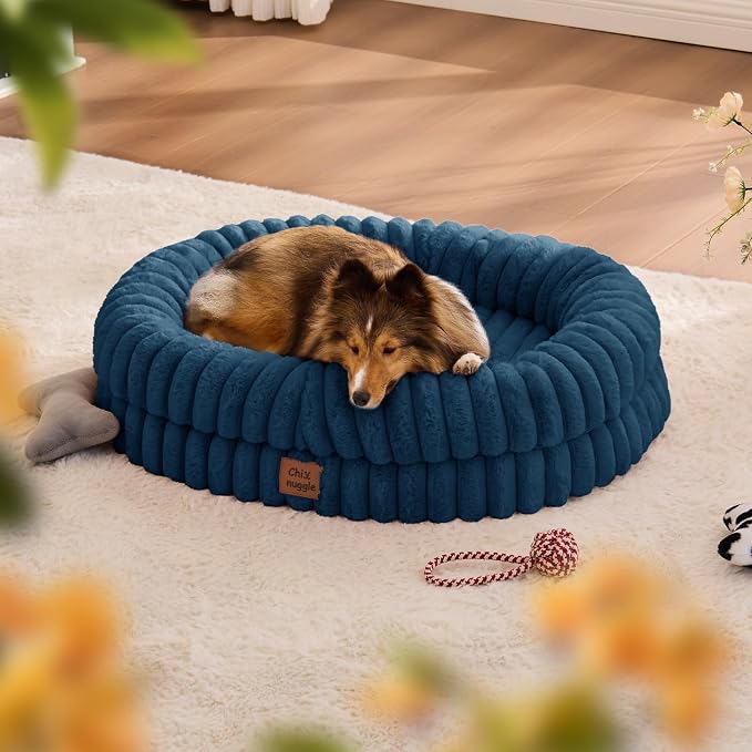 ChiXnuggle Orthopedic Dog Bed, Washable Cover, Faux Fur Bolster Pet Couch | waterproof,egg crate foam,non-slip bottom,for small medium dogs,navy,30*24*7,dog sofa,puppy bed - Image 3