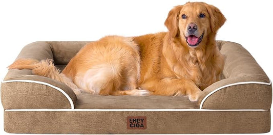 EHEYCIGA Orthopedic Dog Beds for Extra Large Dogs, Waterproof Memory Foam XL Dog Bed with Sides, Non-Slip Bottom and Egg-Crate Foam Big Pet Couch Bed with Washable Removable Cover, Camel | Non-Slip Bottom and Egg-Crate Memory Foam Big Dog Couch Bed wit... by EHEYCIGA