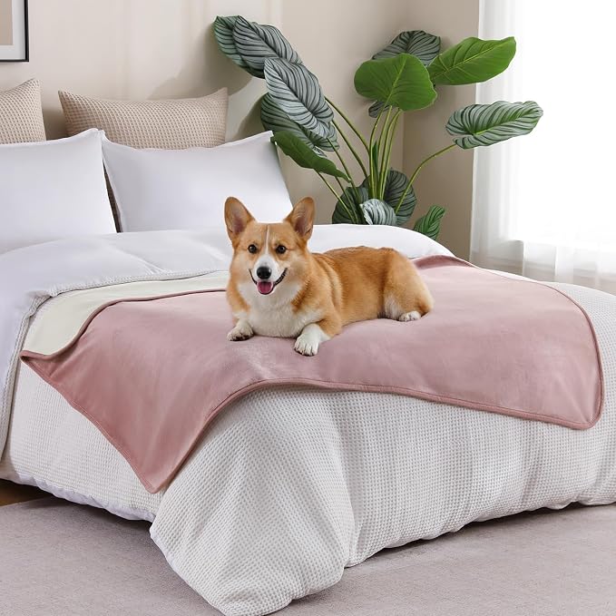 Waterproof Blanket 30"x40" for Dogs Cats, Reversible Waterproof Bed Cover for Pets, Soft Leakproof Blanket for Bed Couch Sofa Furniture Protector, Dusty Pink/Off White - Image 4