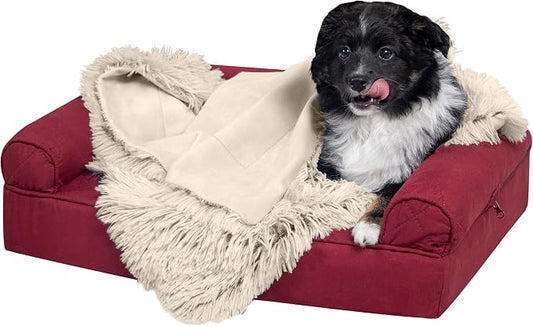 Furhaven Waterproof Throw Blanket for Dogs & Indoor Cats, Reversible Protective Pet Blanket, Small, Long Faux Fur & Velvet, Taupe by FurHaven