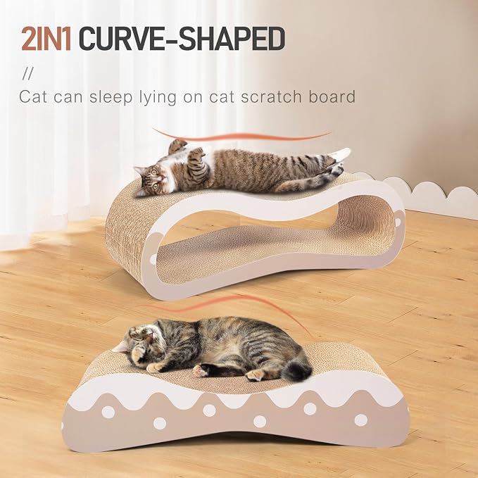 2 in 1 Cat Scratcher for Indoor Cats, Large Cardboard Cat Scratcher Lounger, 100% Recyclable&Reversible Horizontal Scratching Pads Prevents Furniture Damage,Wave - Image 3