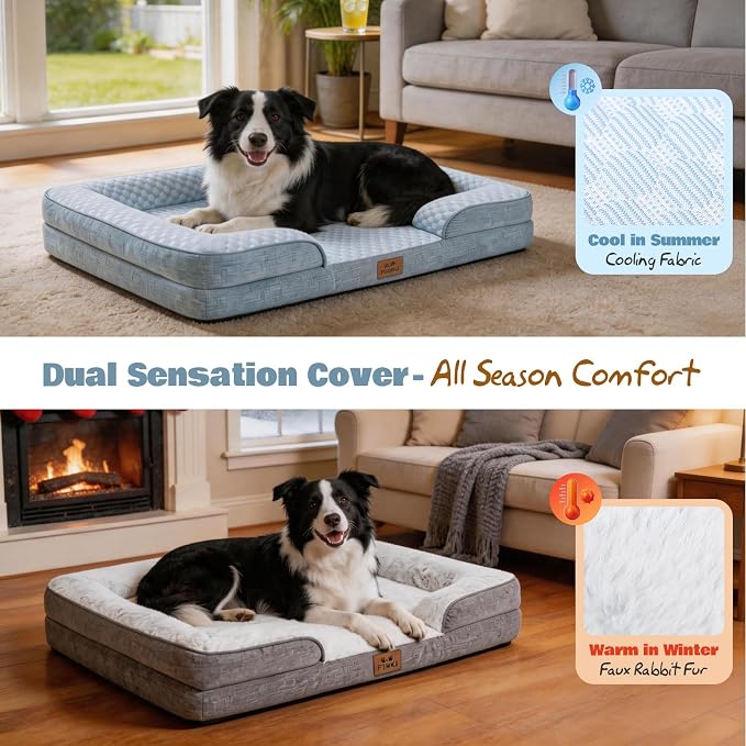Orthopedic Dog Bed Large Sized Dog with 2 Pack Removable Washable Covers - Soft Plush & Cooling Surface, Waterproof Dog Bed 36 Inch Pet Bed with Egg-Crate Foam and Non-Skid Bottom - Image 2