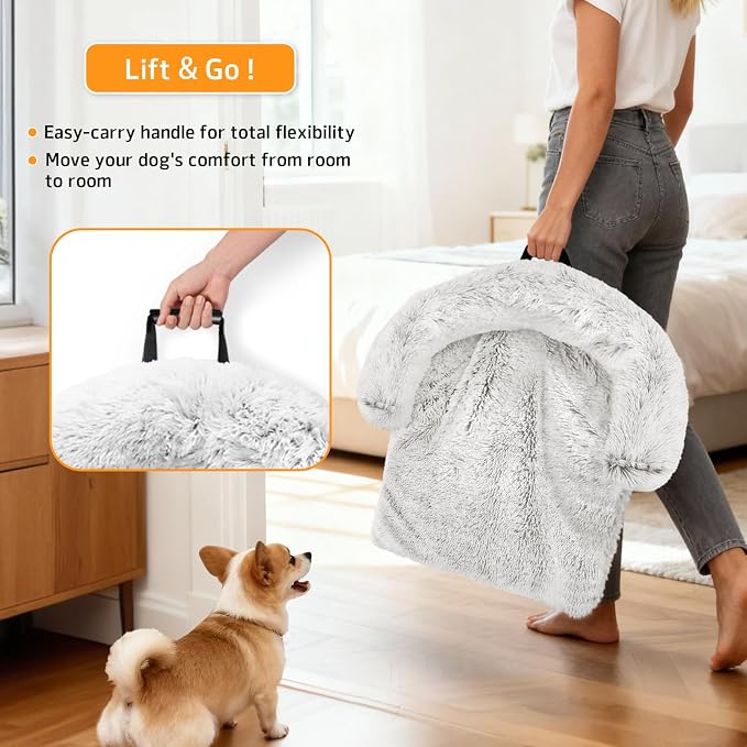 Calming Dog Bed Fluffy Plush Dog Mat for Furniture Protector with Removable Washable Cover for Large Medium Small Dogs and Cats (Extra Large (53x39.3x6), Light Grey) - Image 3