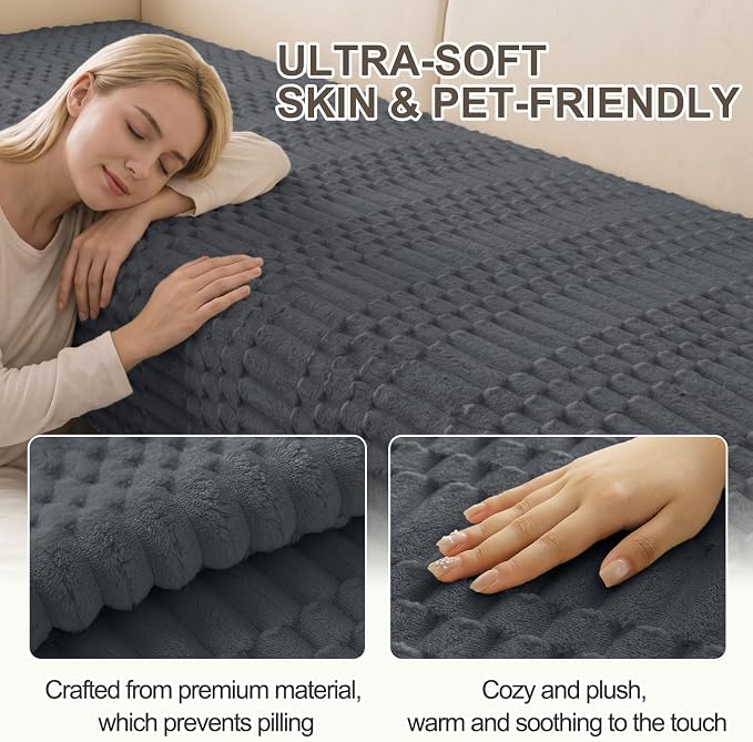 Smiry Waterproof Couch Covers for Dogs Washable, Non Slip Pet Sofa Cover | Plush Scratch Resistant Flannel Furniture Protector for Dogs, Dark Grey, 43" x 82.7" - Image 5