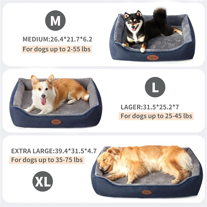 Tidore Orthopedic Dog Beds for Medium Dogs, Durable Egg Crate Foam Sofa Dog Bed wit Washable Removable Cover,Waterproof Lining,Pet Bed for Large Dogs (Navy Blue-Velvet, 31.5" L x 25.2" W x 7" Th) - Image 3