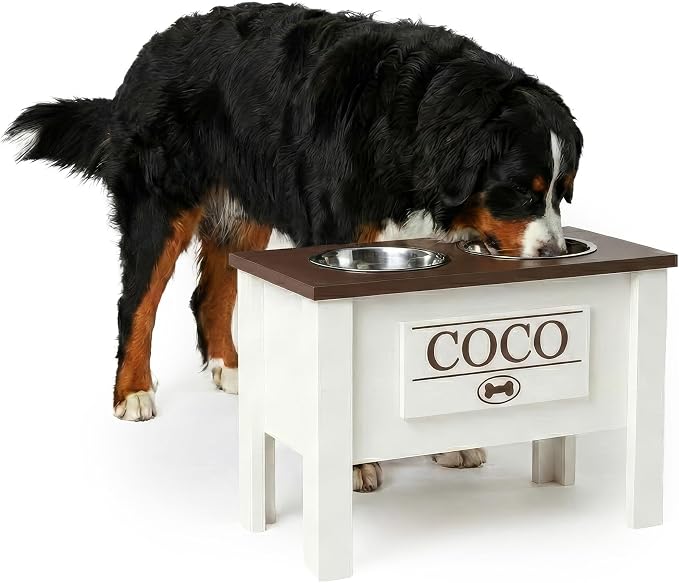 Elevated Dog Bowls for Large Dogs, Personalized Food Stand for Large Breed | Farmhouse Style, Elevated Wood Stand, Storage Container, Stainless Steel Bowls, Raised Anti-Slip Feeder, Made in USA by GrooveThisWoodshop