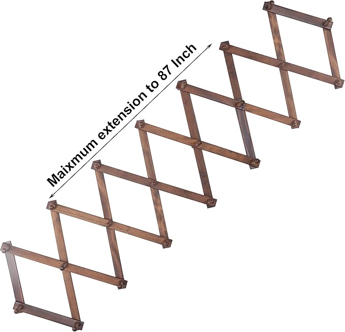 SKOLOO Accordion Wall Hanger with 22 Hooks, Modern Expandable Coat Rack Hat Rack for Wall, Solid Wooden, Walnut Color - Image 6