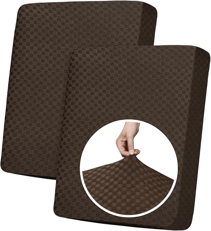 YEMYHOM Stretch Individual Cushion Covers Large Sofa Seat Cushion Slipcovers Soft Couch Cover Replacement Large Checkered Furniture Protector with Elastic Bottom (2 Pcs XL Cushion Covers, Dark Coffee) by YEMYHOM